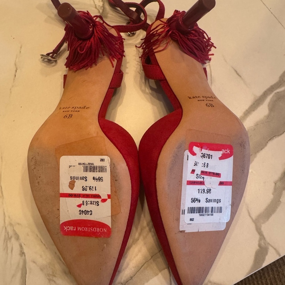 Kate Spade Voila Red Suede Tassel Heels - Picture 6 of 7